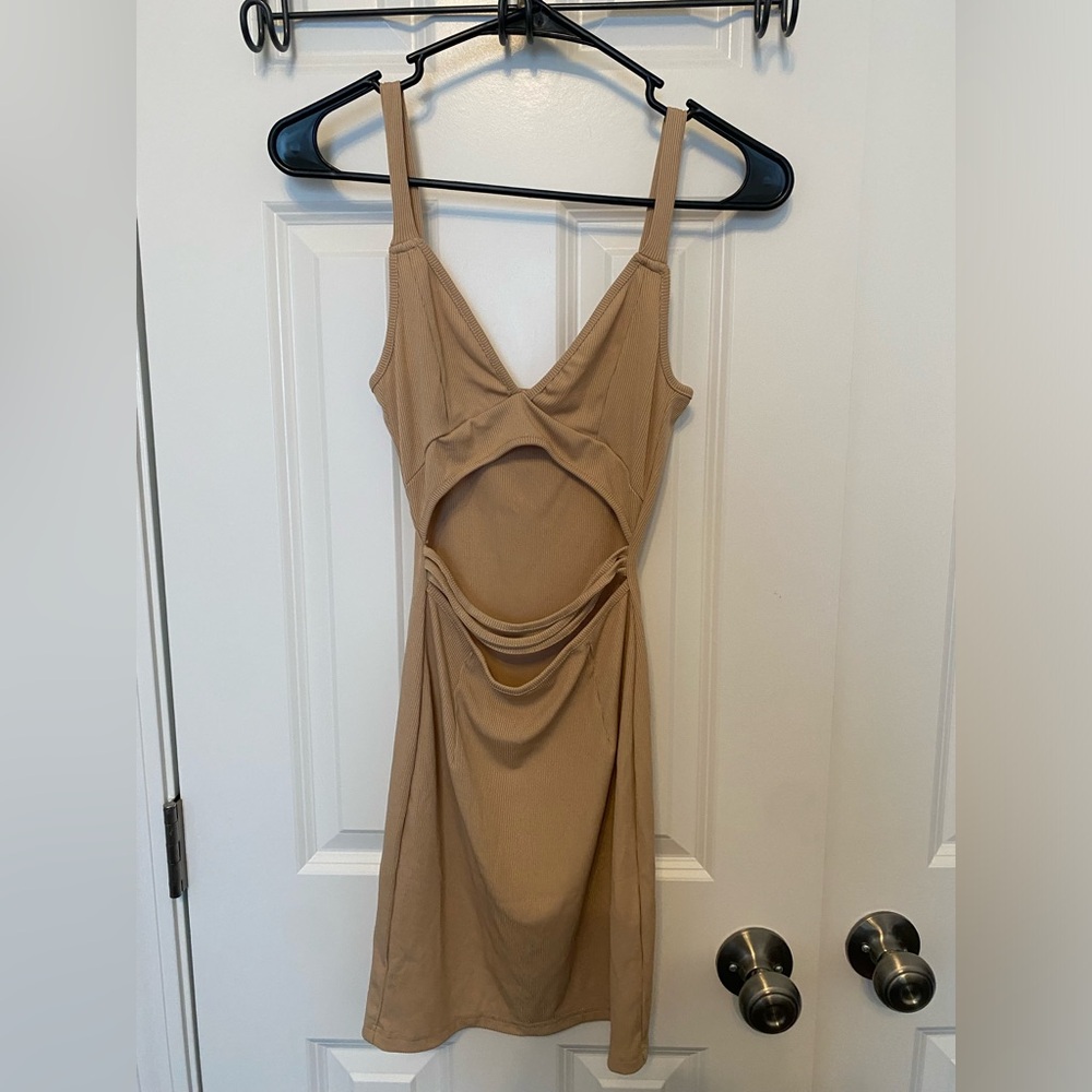 SHEIN Tan Cut Out Ruched Mini Dress